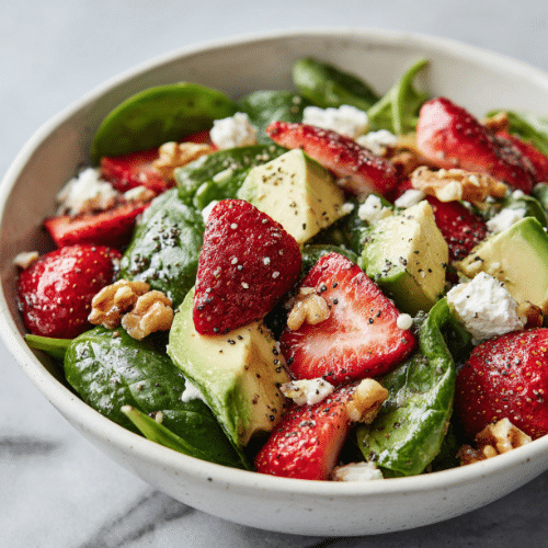 Strawberry Spinach Salad with Avocado and Goat Cheese