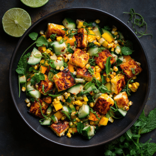 Grilled Halloumi Mango Corn Salad