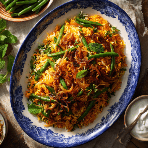 Green Bean Biryani (Veggie Layered Rice)