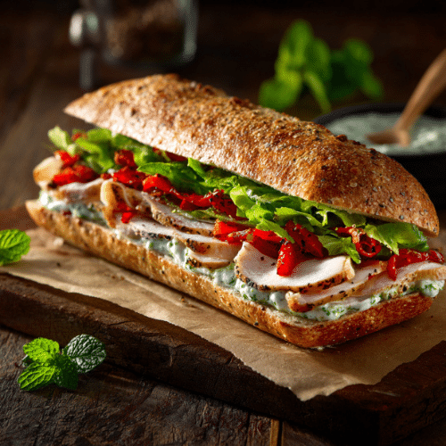 Roasted Turkey & Pesto Yogurt Sandwich on Multigrain