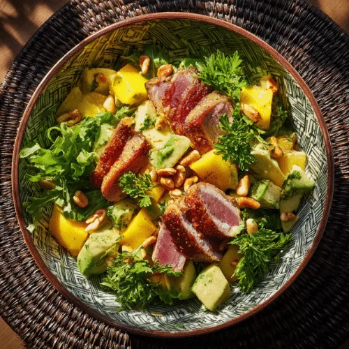 Duck Breast Salad with Avocado, Mango & Pine Nuts