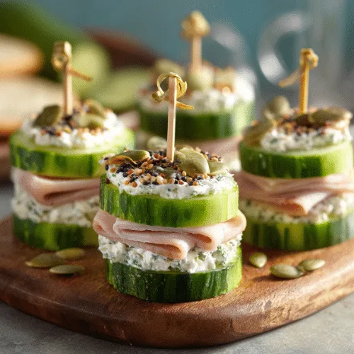 Cucumber Sandwich Bites with Turkey and Cream Cheese
