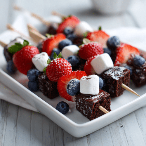 Brownie Fruit Kabobs with Marshmallows