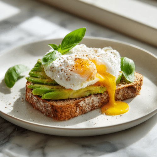 Avocado Toast with Poached Egg & Fresh Basil