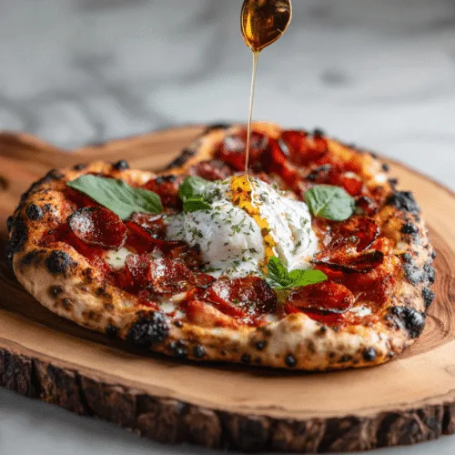Heart-Shaped Burrata and Spicy Pepperoni Pizza