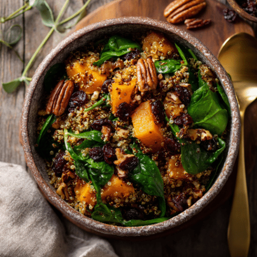 Roasted Butternut Squash Quinoa Salad with Cranberries and Pecans