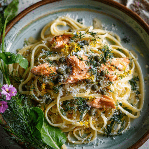 Linguine with Flaked Salmon, Capers, and Fresh Dill