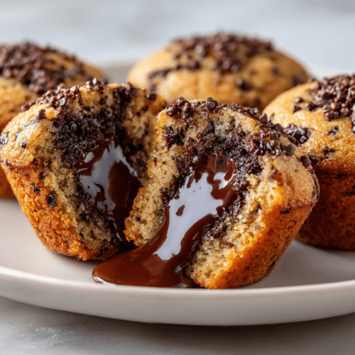 Chocolate Chip Mini Cakes with Fudge Ganache Core