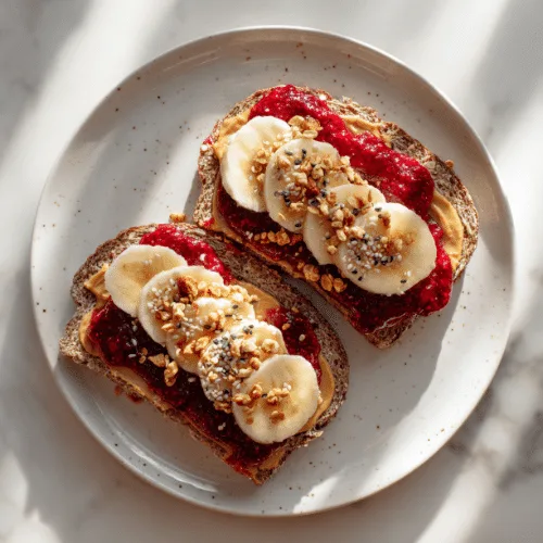 Raspberry Chia Jam & Banana Toast with Granola Crunch