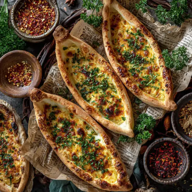 Turkish Peynirli Pide (Cheese Pide Boats)