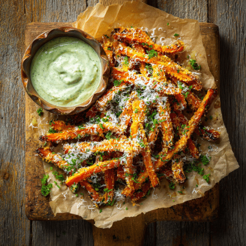 Crispy Baked Carrot Fries with Garlic Herb Aioli