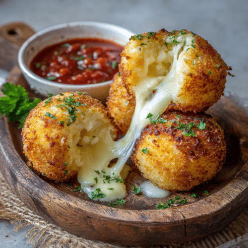 Crispy Stuffed Cheese Bombs with Spicy Tomato Dip