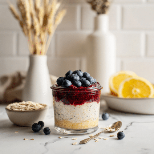 Blueberry Lemon Overnight Oats with Chia Jam