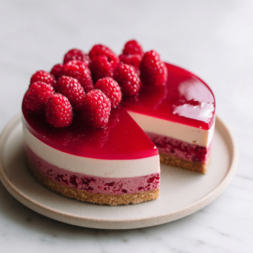 No-Bake Raspberry Mousse Cake with Almond Crust