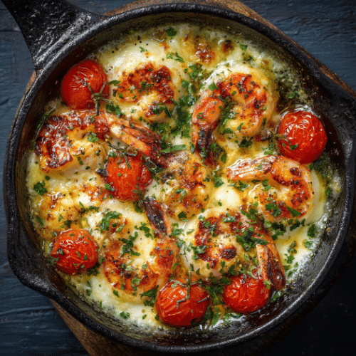Baked Shrimp with Cherry Tomatoes and Mozzarella