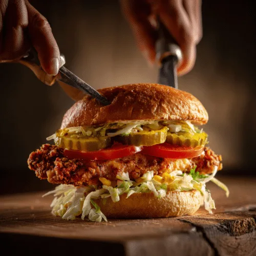 Crispy Chicken Sandwich with Pickles & Tomato