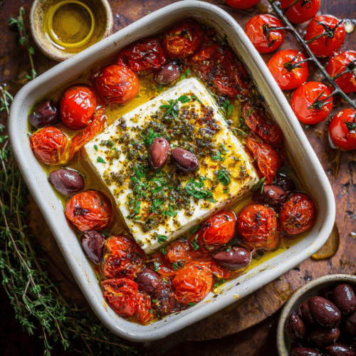 Baked Feta with Cherry Tomatoes and Kalamata Olives