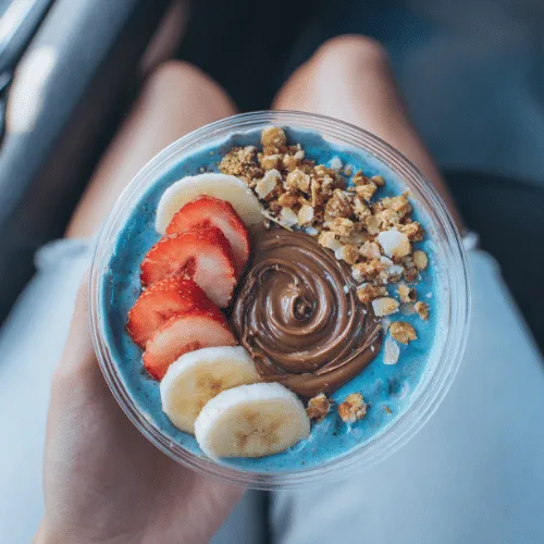 Blue Spirulina Smoothie Bowl with Nutella, Banana & Strawberry