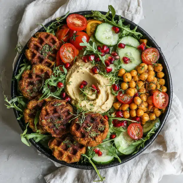 Falafel Waffle Bowl with Hummus and Fresh Veggies