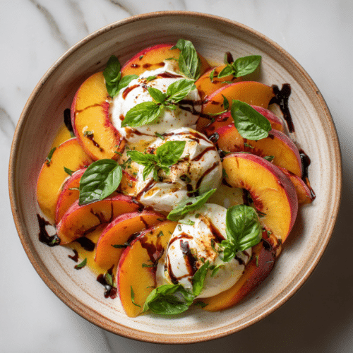 Peach Burrata Salad with Basil and Balsamic