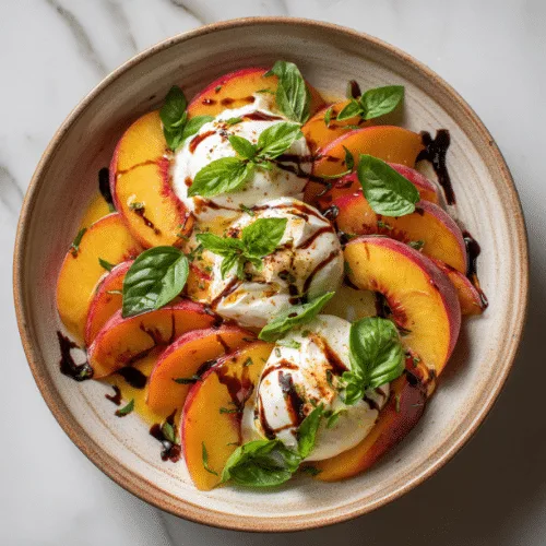 Peach Burrata Salad with Basil and Balsamic