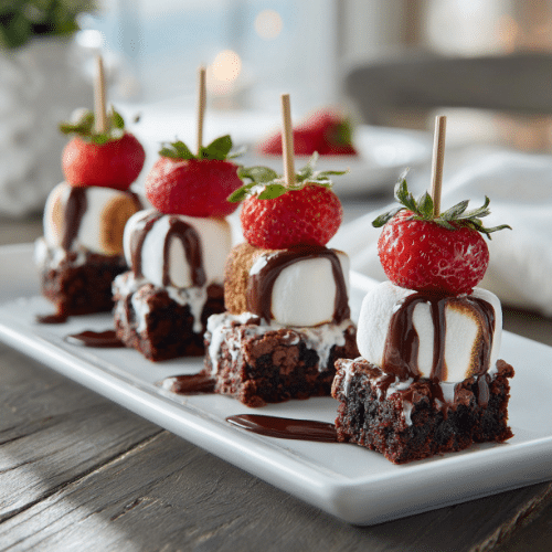 Brownie Bites with Marshmallow & Strawberry Pops