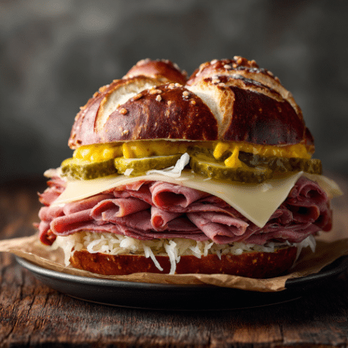 Classic Pastrami & Swiss Pretzel Sandwich