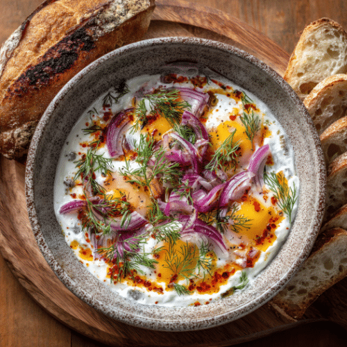 Turkish Çılbır (Poached Eggs with Garlicky Yogurt and Chili Butter)