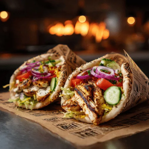 Grilled Chicken Shawarma Pita Pockets with Fresh Veggies