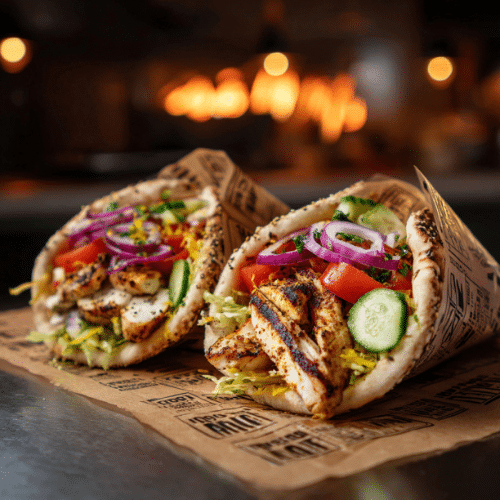 Grilled Chicken Shawarma Pita Pockets with Fresh Veggies
