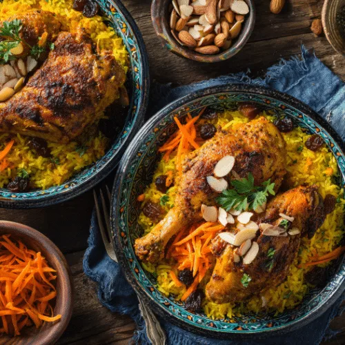 Spiced Baked Chicken with Golden Rice & Toasted Almonds
