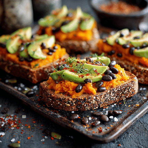 Sweet Potato Avocado Toast with Black Beans