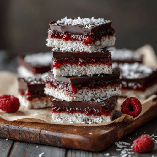 No-Bake Chocolate Raspberry Coconut Bars