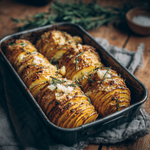 Crispy Hasselback Potatoes with Garlic & Rosemary