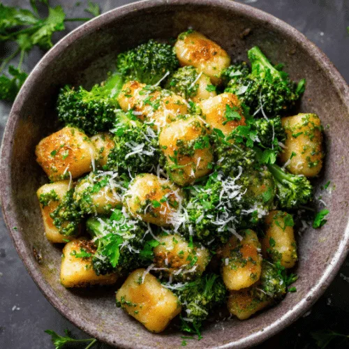 Crispy Pesto Gnocchi with Broccoli