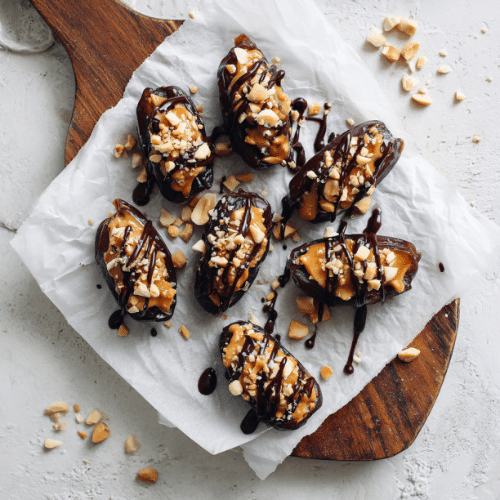 Peanut Butter Stuffed Dates with Dark Chocolate Drizzle