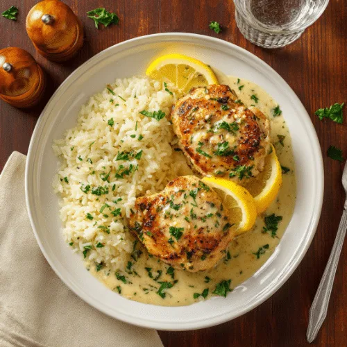 Creamy Lemon Garlic Chicken with Herb Rice