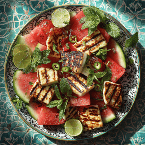 Grilled Watermelon and Halloumi Salad with Chili & Mint