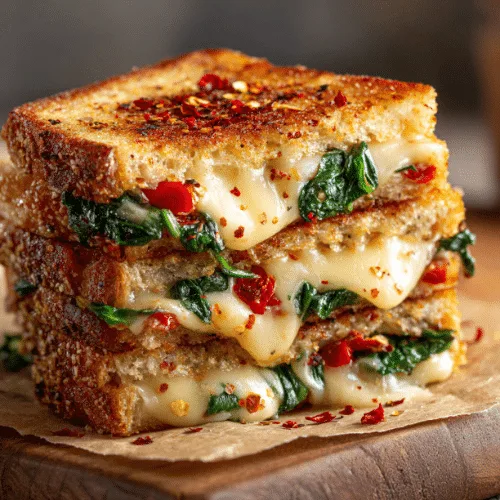 Spinach and Roasted Red Pepper Grilled Cheese