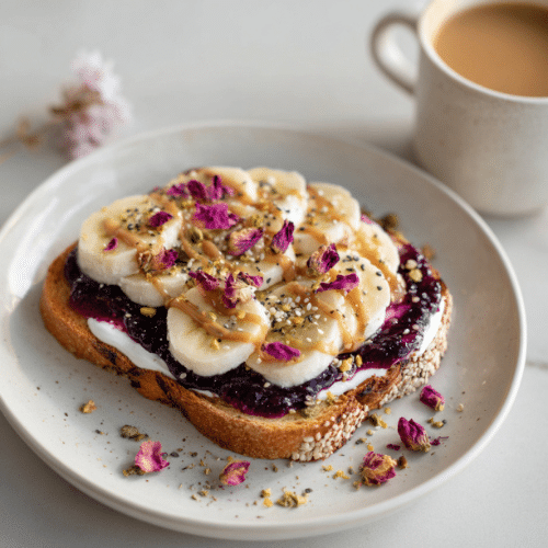 Banana Berry Yogurt Toast with Peanut Butter Drizzle
