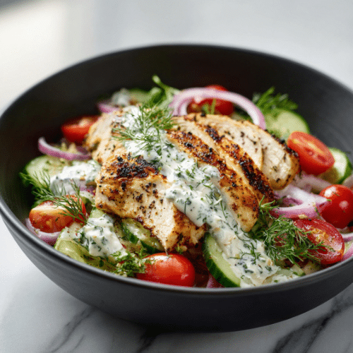 Grilled Chicken Salad with Creamy Tzatziki Dressing