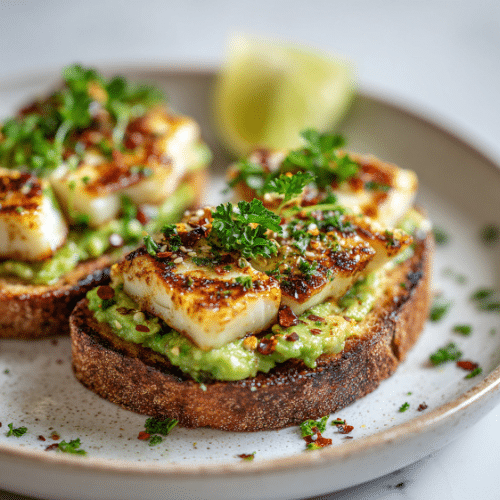 Avocado Toast with Seared Halloumi
