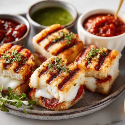 Mini Grilled Mozzarella & Pepperoni Panini Bites