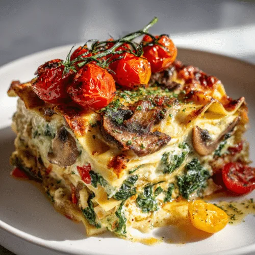 Creamy Spinach and Roasted Vegetable Lasagna
