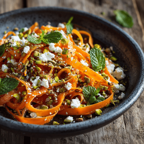 Shaved Carrot Salad with Feta, Mint & Pistachios