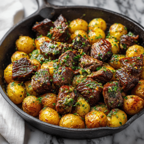 Garlic Herb Steak Bites with Crispy Potatoes