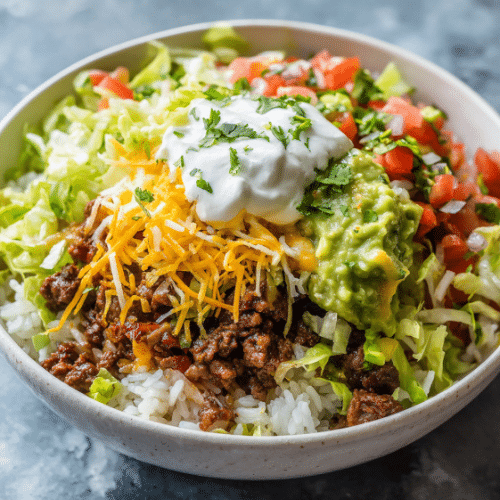 Loaded Beef Taco Rice Bowl