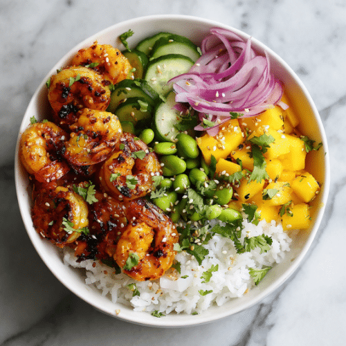 Spicy Shrimp Mango Rice Bowl