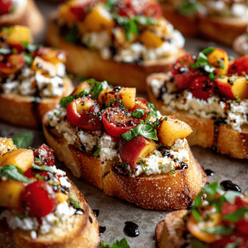 Peach and Tomato Ricotta Crostini