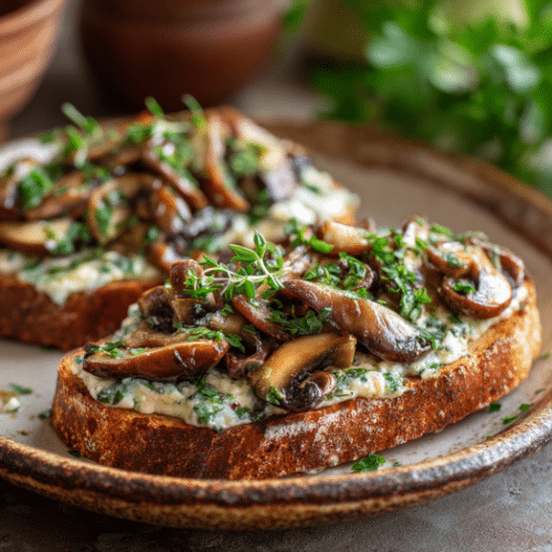 Garlic Mushroom Toast with Herbed Cream Cheese